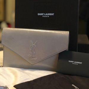 YSL Metallic Leather Envelope Wallet on Chain